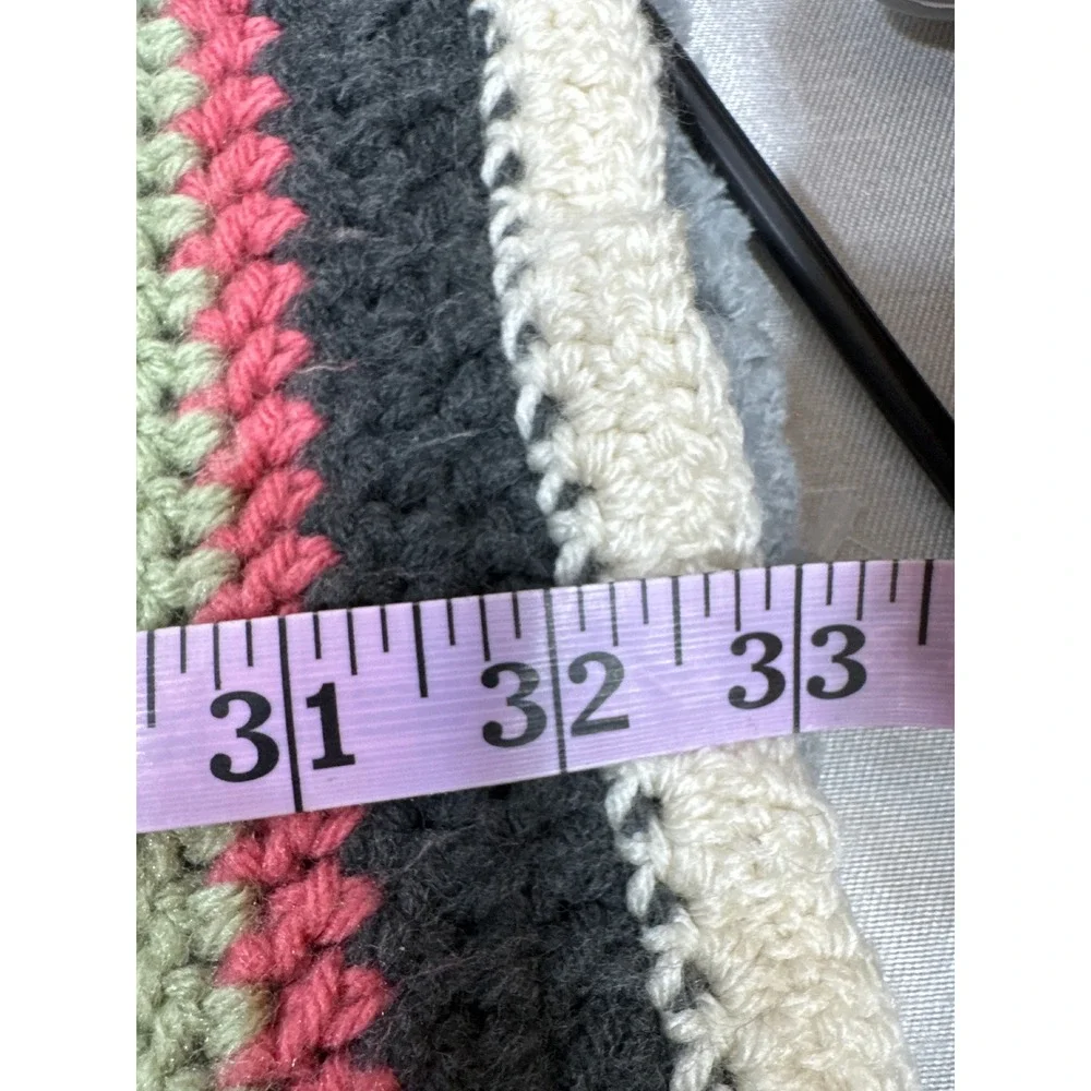 Handmade Crochet Afghan Throw Blanket Striped Bobble‎ Stitch Boho Colorful 50x33